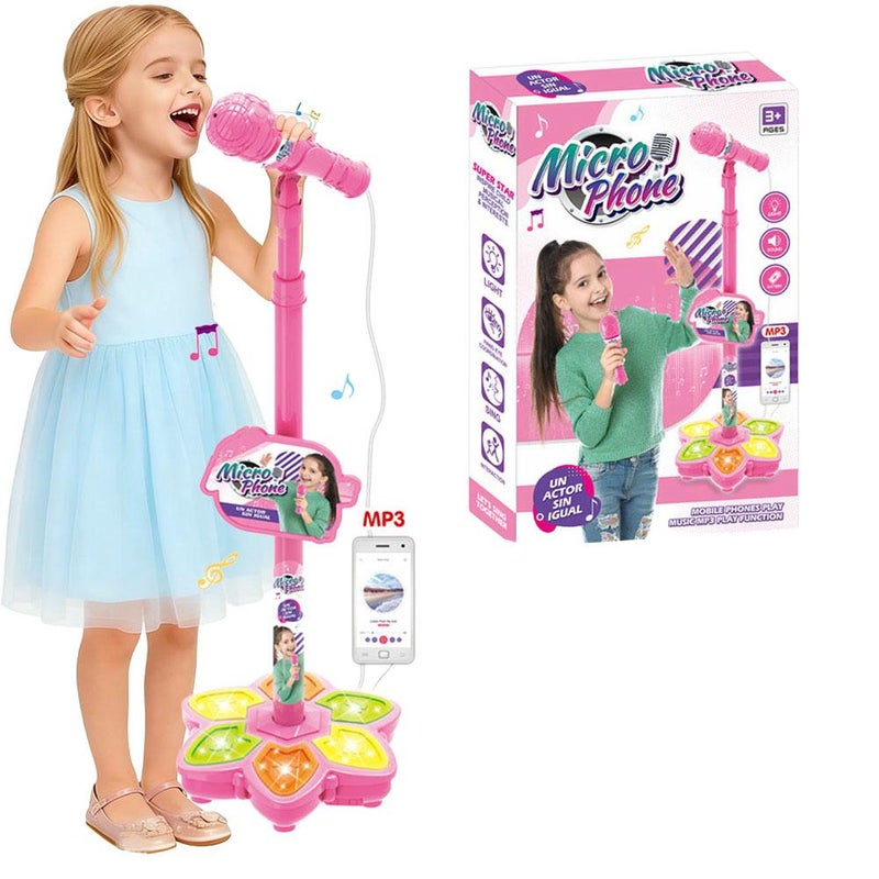 Super cool children's microphone toy with 6 lights, suitable for boys and girls, music player speaker, toy gift.